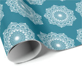 Witte Mandala op Blauwe Achtergrond Cadeaupapier (Rol Hoek)