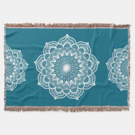 Witte Mandala op Blauwe Achtergrond Deken (Voorkant)