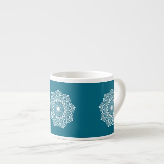 Witte Mandala op Blauwe Achtergrond Espresso Kop (Voorkant rechts)
