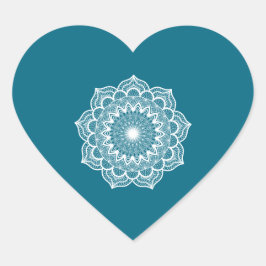Witte mandala op blauwe achtergrond hart sticker