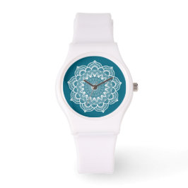 Witte Mandala op Blauwe Achtergrond Horloge