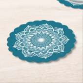 Witte Mandala op Blauwe Achtergrond Kartonnen Onderzetters (Gekanteld)