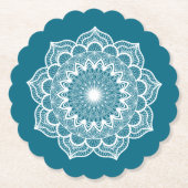 Witte Mandala op Blauwe Achtergrond Kartonnen Onderzetters (Voorkant)