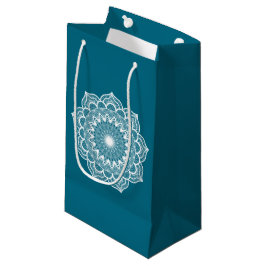 Witte Mandala op Blauwe Achtergrond Klein Cadeauzakje