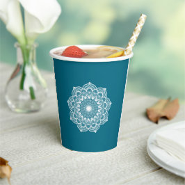 Witte Mandala op Blauwe Achtergrond Papieren Bekers