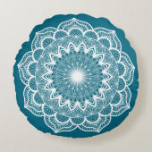 Witte Mandala op Blauwe Achtergrond Rond Kussen (Voorkant)