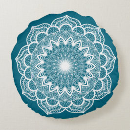 Witte Mandala op Blauwe Achtergrond Rond Kussen