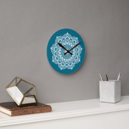Witte Mandala op Blauwe Achtergrond Ronde Klok
