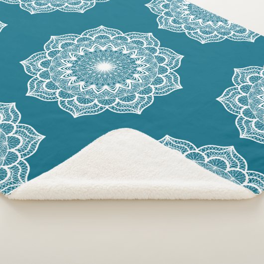 Witte Mandala op Blauwe Achtergrond Sherpa Deken (3/4)