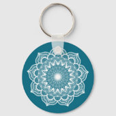 Witte Mandala op Blauwe Achtergrond Sleutelhanger (Voorkant)