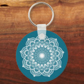 Witte Mandala op Blauwe Achtergrond Sleutelhanger (Achterkant)