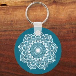 Witte Mandala op Blauwe Achtergrond Sleutelhanger