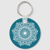 Witte Mandala op Blauwe Achtergrond Sleutelhanger (Achterkant)