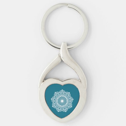 Witte Mandala op Blauwe Achtergrond Sleutelhanger (Voorkant)