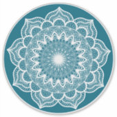 Witte Mandala op Blauwe Achtergrond Sticker (Voorkant)