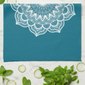 Witte Mandala op Blauwe Achtergrond Theedoek (Gevouwen)