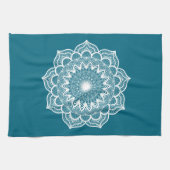 Witte Mandala op Blauwe Achtergrond Theedoek (Horizontaal)