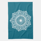 Witte Mandala op Blauwe Achtergrond Theedoek (Verticaal)