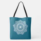 Witte Mandala op Blauwe Achtergrond Tote Bag (Achterkant)