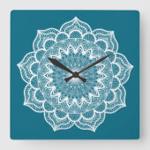 Witte Mandala op Blauwe Achtergrond Vierkante Klok (Voorkant)