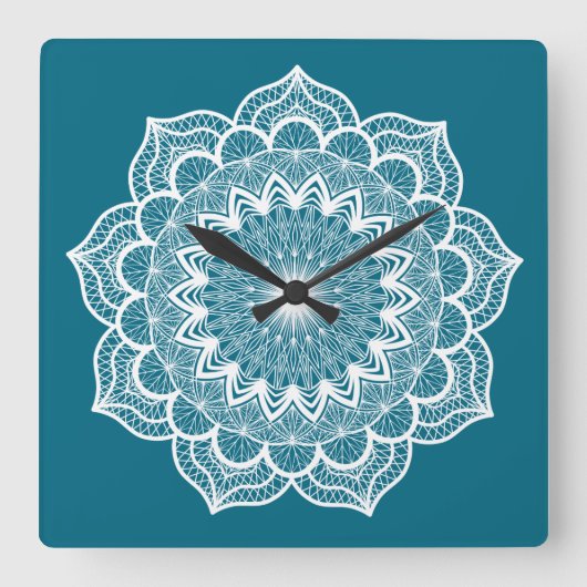 Witte Mandala op Blauwe Achtergrond Vierkante Klok (Voorkant)