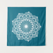 Witte Mandala op Blauwe Achtergrond Wandkleed (Voorkant (horizontaal))