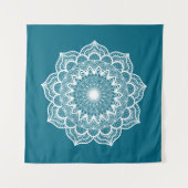 Witte Mandala op Blauwe Achtergrond Wandkleed (Voorkant)