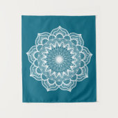 Witte Mandala op Blauwe Achtergrond Wandkleed (Voorkant)
