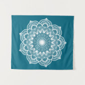 Witte Mandala op Blauwe Achtergrond Wandkleed (Voorkant (horizontaal))