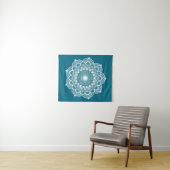 Witte Mandala op Blauwe Achtergrond Wandkleed (In Situ (horizontaal))