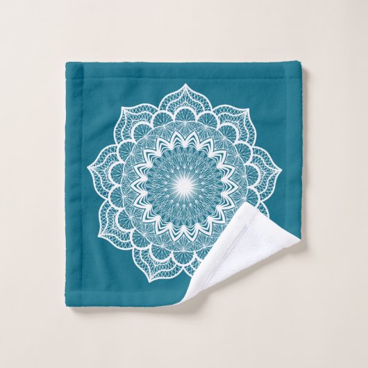 Witte Mandala op Blauwe Achtergrond Washandje (Wasdoekje)