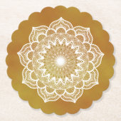 Witte Mandala op Gouden Achtergrond Kartonnen Onderzetters (Voorkant)