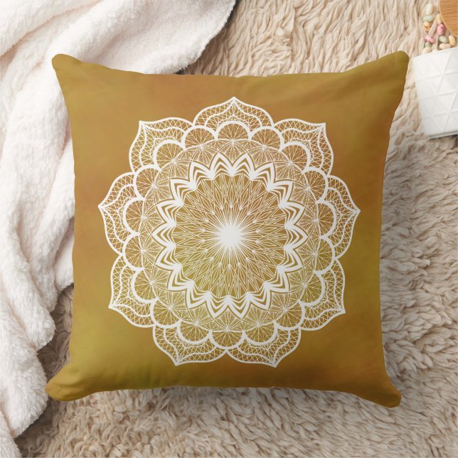 Witte Mandala op Gouden Achtergrond Kussen (Deken)