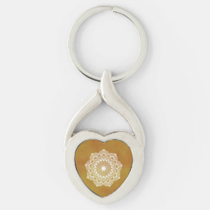 Witte mandala op gouden achtergrond Metalen sleute Sleutelhanger