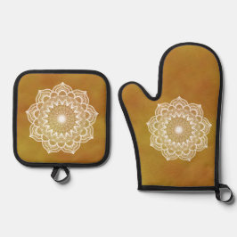 Witte Mandala op Gouden Achtergrond Ovenwant & Pannenlap Set