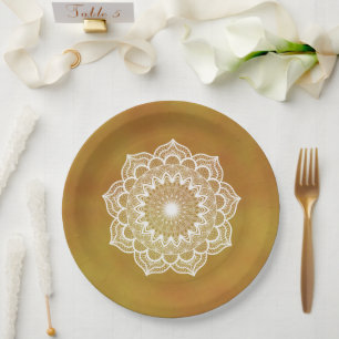 Witte Mandala op Gouden Achtergrond Papieren Bordje