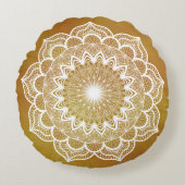 Witte Mandala op Gouden Achtergrond Rond Kussen (Voorkant)