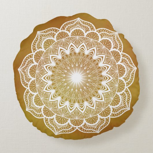 Witte Mandala op Gouden Achtergrond Rond Kussen (Achterkant)