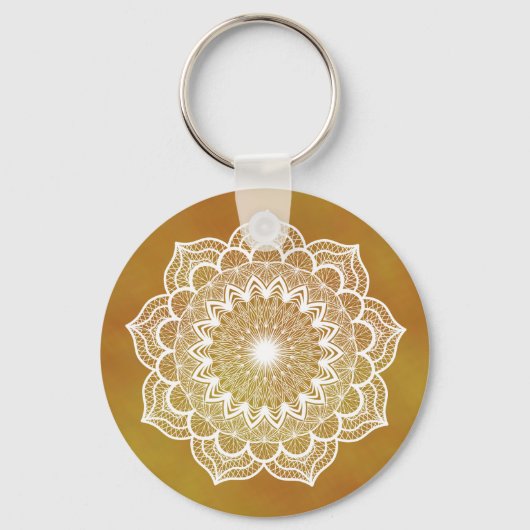 Witte Mandala op Gouden Achtergrond Sleutelhanger (Achterkant)