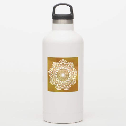 Witte Mandala op Gouden Achtergrond Sticker (Waterfles)