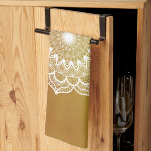 Witte Mandala op Gouden Achtergrond Theedoek