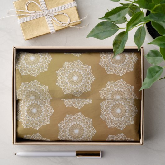 Witte Mandala op Gouden Achtergrond Tissuepapier (Geschenk)