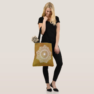 Witte Mandala op Gouden Achtergrond Tote Bag