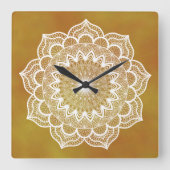 Witte Mandala op Gouden Achtergrond Vierkante Klok (Voorkant)