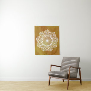 Witte Mandala op Gouden Achtergrond Wandkleed