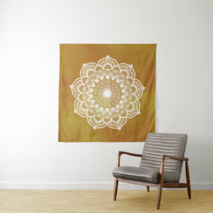 Witte Mandala op Gouden Achtergrond Wandkleed