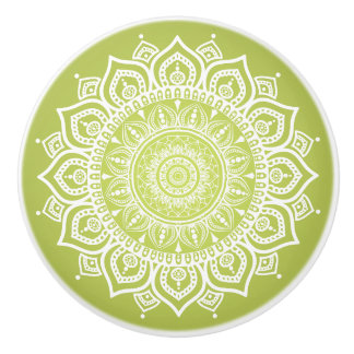 Witte Mandala op Groene Keramische Trekknop Keramische Knop