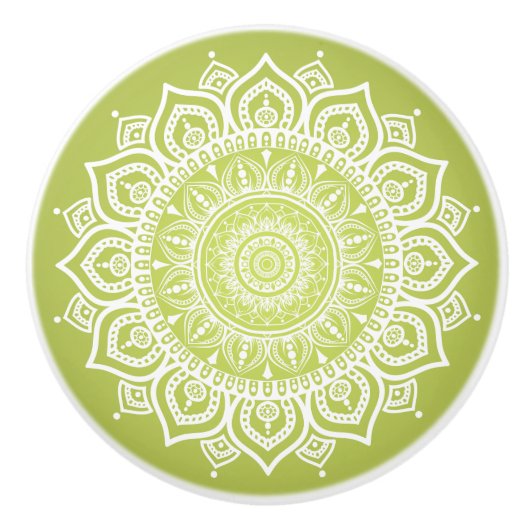 Witte Mandala op Groene Keramische Trekknop Keramische Knop (Voorkant)