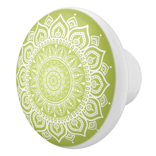 Witte Mandala op Groene Keramische Trekknop Keramische Knop (Rechts)