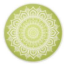 Witte Mandala op Groene Keramische Trekknop